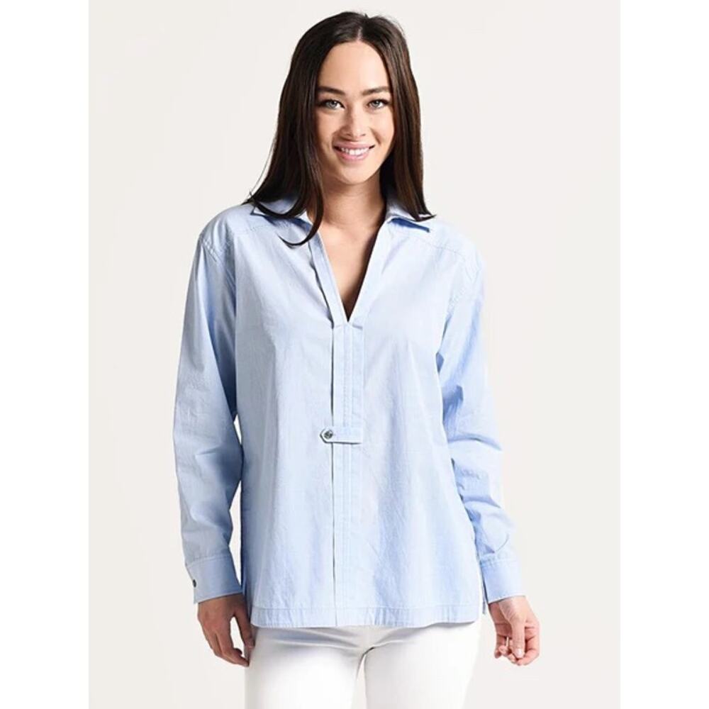 BROCHU WALKER The Lea Popover Shirt Size Medium Oxford Blue Relaxed Fit